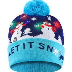 Lysande Julhatt, LED Julhattar med Ljus, Blinkande Julhatt Stickad Mössa för Barn Vuxna Pojkar Flickor> Huvudbonader