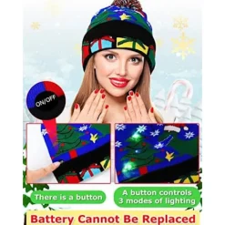 Lysande Julhatt, LED Julhattar med Ljus, Blinkande Julhatt Stickad Mössa för Barn Vuxna Pojkar Flickor><noscript><img width=