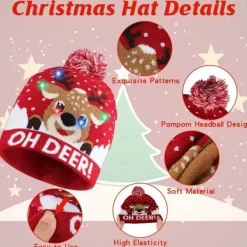 Lysande Julstickad Mössa, Med 6 Färgglada LED-lampor (07)><noscript><img width=