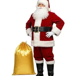 BraVärde Lyxig Tomtekostym för Män, 11 Delar, Jultomtekostym för Vuxna Julrollspel 2025 Bästa Julklappen XXXL（90-100kg）> Dräkter