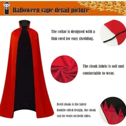Maklulu Halloween Vampyrkappa Kostym Vuxen Halloween Kostym Kappa Svart och Röd Vändbar Ståkrage Kappa><noscript><img width=