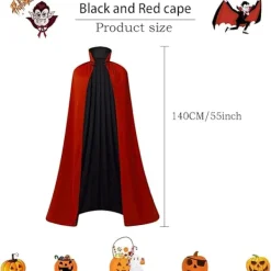 Maklulu Halloween Vampyrkappa Kostym Vuxen Halloween Kostym Kappa Svart och Röd Vändbar Ståkrage Kappa><noscript><img width=