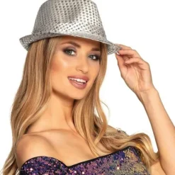 Mardi Gras Tema Party Vit Paljetthatt Maskerad Party Rekvisita Jazz Gentleman Show Paljetthatt Barn> Huvudbonader