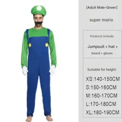 Mario Bros-dräkt för vuxna män, grön Luigi Cosplay-outfit storlek L[YDE] L><noscript><img width=