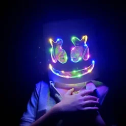 Marshmallow DJ-mask med lysande baratmosfärsrekvisita><noscript><img width=