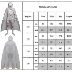 Marvel Moon Knight Tema Kostym Superhjälte Kostym Jumpsuit + Kappa + Bälte + Huvudbonad Set, Halloween Cosplay Vuxna-WELLNGS 170> Dräkter