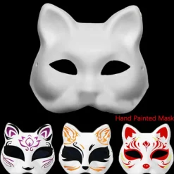 HEET Mask Halv Ansikts Handmålad Katt Räv Mask Anime Maskerad A1> Masker