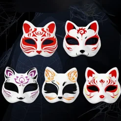 HEET Mask Halv Ansikts Handmålad Katt Räv Mask Anime Maskerad A1><noscript><img width=