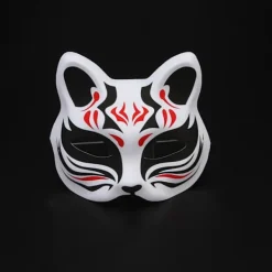 HEET Mask Halv Ansikts Handmålad Katt Räv Mask Anime Maskerad A1><noscript><img width=
