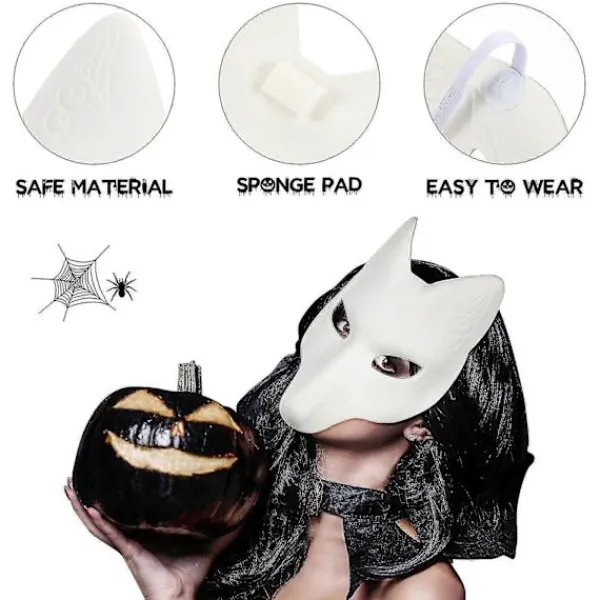 Masker Mask Halloween Cosplay Vit Katt Up Diy Klänning Maskerad Kostymtillbehör Therian Party Varg Tom Omålad Ansikte Mardi> Masker