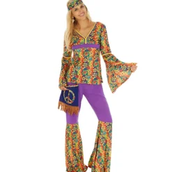 tectake Maskeraddräkt hippie byxor och blus 70-tal dam L> Dräkter