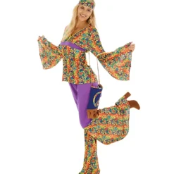 tectake Maskeraddräkt hippie byxor och blus 70-tal dam L> Dräkter