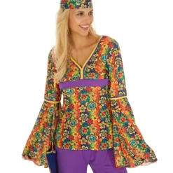 tectake Maskeraddräkt hippie byxor och blus 70-tal dam L><noscript><img width=