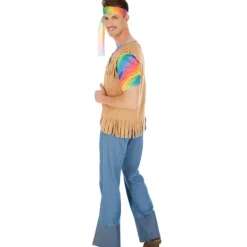 tectake Maskeraddräkt hippie regnbågsfärger 70-tal herr S> Dräkter