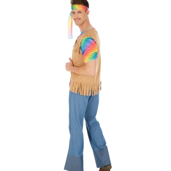 tectake Maskeraddräkt hippie regnbågsfärger 70-tal herr S> Dräkter