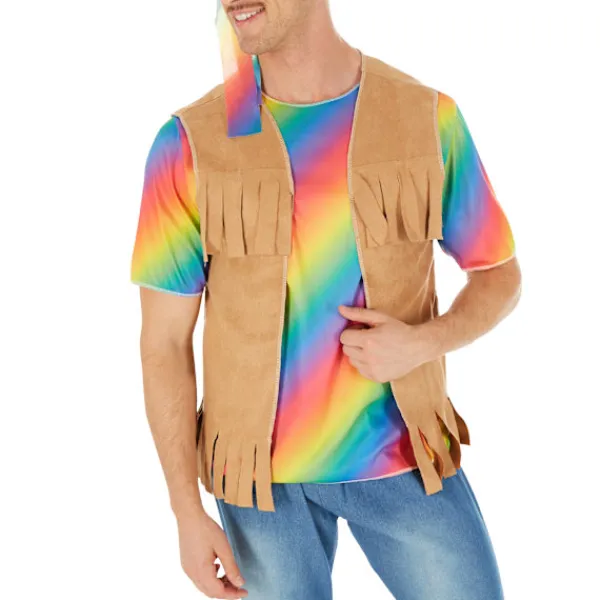 tectake Maskeraddräkt hippie regnbågsfärger 70-tal herr S> Dräkter