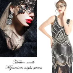 Maskeradmask - Venetiansk mask för kvinnor, vacker elegant spetsmask för damer Halloween Mardi Gras Party Guld+Silver+Svart><noscript><img width=