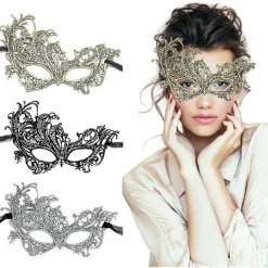 Maskeradmask - Venetiansk mask för kvinnor, vacker elegant damspetsmaskerad Halloween Mardi Gras Party Guld+Silver+Svart> Masker