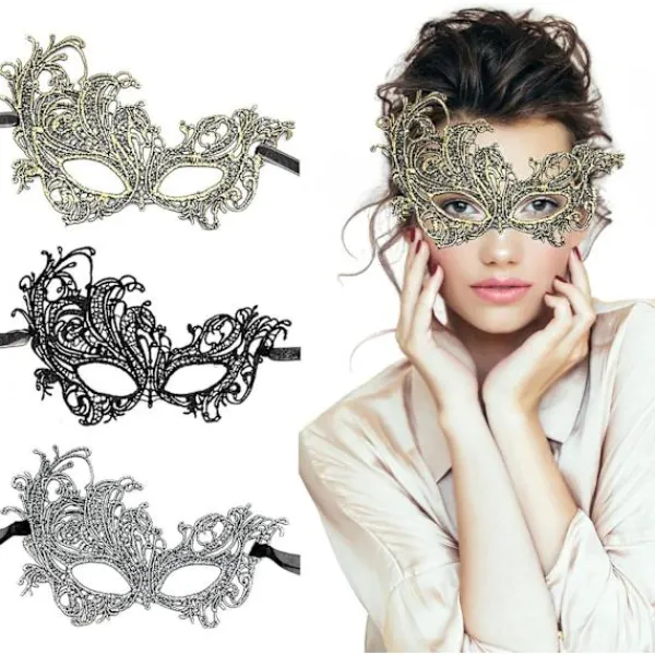 Maskeradmask - Venetiansk mask för kvinnor Vacker Elegant Dam Spets Maskerad Halloween Mardi Gras Party Guld+Silver+Svart_max> Masker