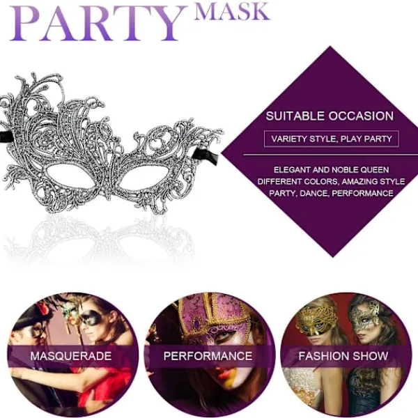 Maskeradmask - Venetiansk mask för kvinnor Vacker Elegant Dam Spets Maskerad Halloween Mardi Gras Party Guld+Silver+Svart_max> Masker