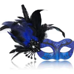 Maskeradmask för kvinnor med fjädrar - Venetiansk fjädermask för maskeradbal, Mardi Gras> Masker