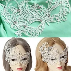 Maskeradmask för kvinnor, sexig spetsmask för Halloween-maskerader, karnevaler, fester, baler, middagsbjudningar, bröllop, vit> Masker