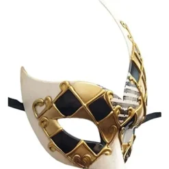 Maskeradmask för Män (Guld/Svart), Vintage Venetiansk Rutig Mardi Gras Musikfest Mask><noscript><img width=