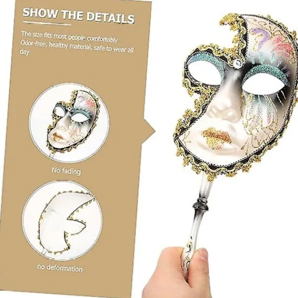 Maskeradmask på pinne Venetianskt mask för kvinnor balmasktillbehör maskeradmask för kvinnor cosplay festmask dammaskeradmask smink> Masker