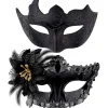 Maskeradmasker för par, set med venetianska festmasker i plast, Halloween-kostymmask, Mardi Gras-mask för kvinnor och män> Masker
