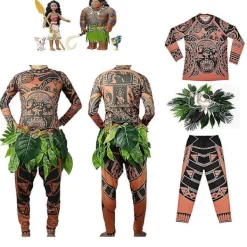 Maui Tattoo T Shirt/pants Halloween Adult Mens Women Cosplay Costumes With Leaves Decor Blattern Halloween Adult Cosplay><noscript><img width=