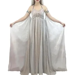 Medeltida Drottningdräkt för Kvinnor Cosplay Grå Lång Klänning Halloween Daenerys Targaryen Kostymer XXL XXL Beige> Dräkter
