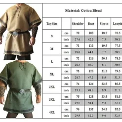 KOOLYou Medeltida herrkostym Cosplay Party Renaissance Tunika Viking Knight Pirate Vintage Warrior Shirts Khaki> Dräkter