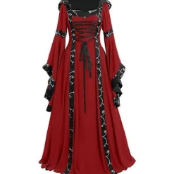 Medeltida Klänning Dam Snörning Långärmad Golvlång Medeltida Klänning Halloween Kostym - Khaki><noscript><img width=