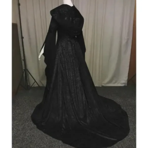 Medeltida Retro Gotisk Huvtröja Häxklänning Lång Kjol Lyxig Festklänning För Kvinnor Cosplay Vampyr Halloween Vuxen Dräkt Svart svart S> Dräkter