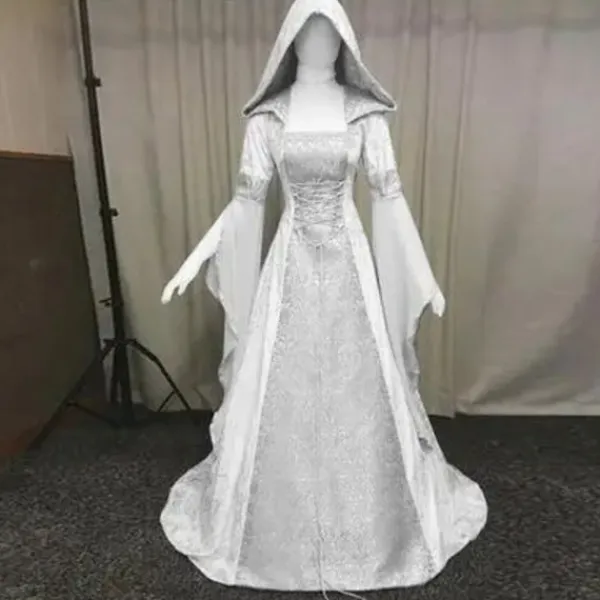 Medeltida Retro Gotisk Huvtröja Häxklänning Lång Kjol Lyxig Festklänning För Kvinnor Cosplay Vampyr Halloween Vuxen Dräkt Svart svart S> Dräkter