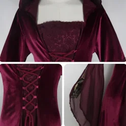 Medeltida Retro Gotisk Huvtröja Häxklänning Lång Kjol Lyxig Festklänning För Kvinnor Cosplay Vampyr Halloween Vuxen Dräkt Svart svart S><noscript><img width=