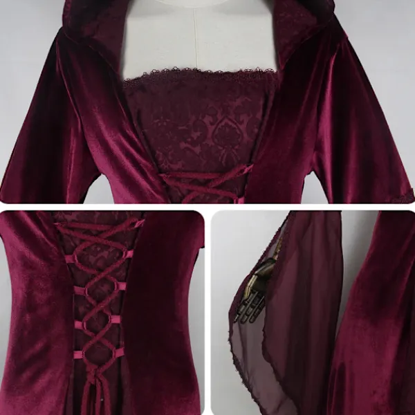 Medeltida Retro Gotisk Huvtröja Häxklänning Lång Kjol Lyxig Festklänning För Kvinnor Cosplay Vampyr Halloween Vuxen Dräkt Svart svart S> Dräkter