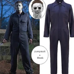 Michael Myers Vuxen Halloween Kostym - Mask & Blodig Overall Skräckdräkt[JSR] S> Dräkter
