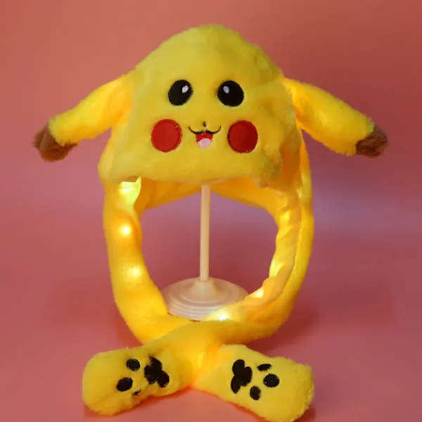 Mjuk och varm kaninmössa med LED-ljus, hoppande mössa Ljusfri Pikachu-mössa> Huvudbonader