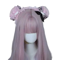 Mjukt björnöron pannband Lolita band rosetter hårbåge Cosplay fest pannband（Rosa）> Huvudbonader