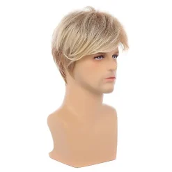 Män Blandat Blond stilig Kort rakt hår Peruker Cosplay Full Peruk><noscript><img width=