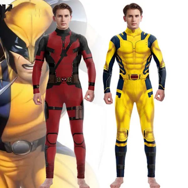 Män Deadpool 3 Wolverine Jumpsuit Bodysuit Cosplay Kostym Halloween Dräkt Outfit L> Dräkter