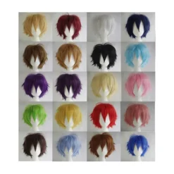 unbranded Män Kvinnor Flerfärgad kort rakt hårstrå Hel peruk för Anime Party Cosplay - Orange> Peruker