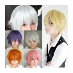 unbranded Män Kvinnor Flerfärgad kort rakt hårstrå Hel peruk för Anime Party Cosplay - Gul><noscript><img width=