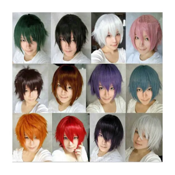 unbranded Män Kvinnor Multi-Color Kort rakt hårstycke Hel Peruk för Anime Party Cosplay - Svart-röd> Peruker