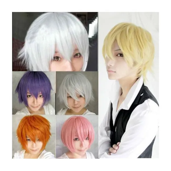 unbranded Män Kvinnor Multi-Color Kort rakt hårstycke Hel Peruk för Anime Party Cosplay - Svart-röd> Peruker