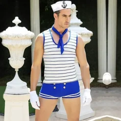 Män Sailor Seaman Party Kostym Cosplay Rollspel Outfit Lingerie (Paket med 1 set) Blå> Dräkter