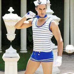 Män Sailor Seaman Party Kostym Cosplay Rollspel Outfit Lingerie (Paket med 1 set) Blå><noscript><img width=