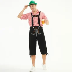 München Oktoberfest Kläder Herrarnas Rutig Skjorta Overaller Dräkt Scenframträdande Kläder M> Dräkter