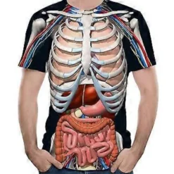 Mänskliga Organ Topp 3D-tryck Skräck Inälvs-Mönster T-shirt Rund Hals Kort Ärm Lös Topp Halloween Dekoration Tillbehör (L)><noscript><img width=